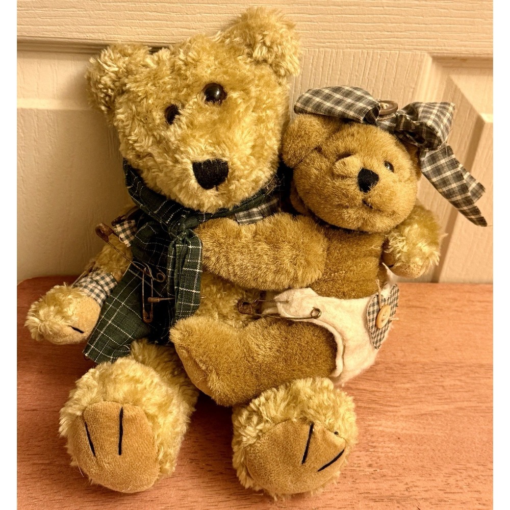 Vintage Boyds Bear Momma Bear & Delmar (?) Jointed Plush. Baby In Diaper 1997